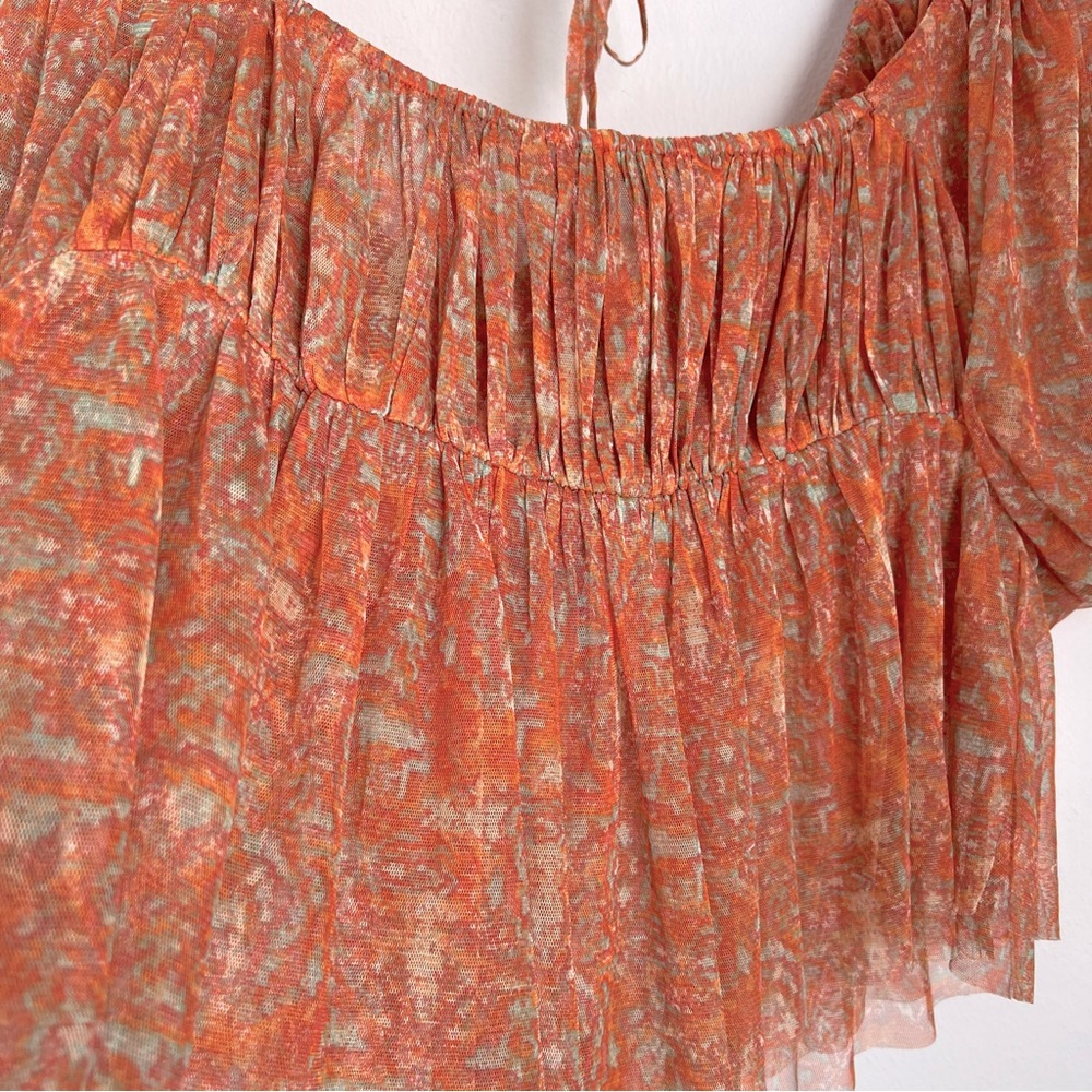 NWOT-Free People Penelope Tee Peach Combo Square Neck Blouse - Picture 4 of 16